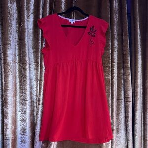 Upcycled WhimSee Handprinted witchy Scarlett Flutter Sleeve V-Neck Dress